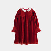 CERA UNA VOLTA LORY SMOCKED DETAIL LACE COLLAR VELVET DRESS